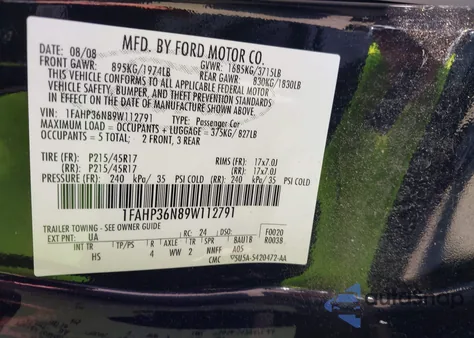 2009 Ford Focus Ses z USA, uszkodzony, nr VIN 1FAHP36N89W112791